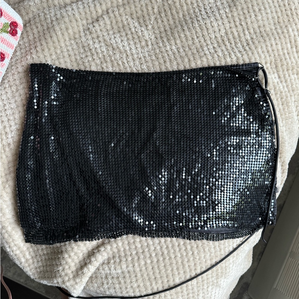 Black sequin mesh mini skirt